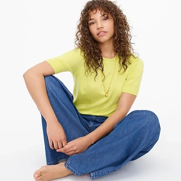 J. Crew Tops Shortsleeve Silkblend Crewneck Sweater In Lemon Sorbet Poshmark